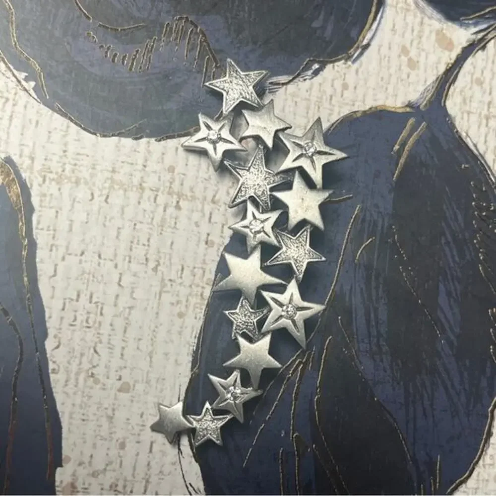 Vintage 80s 1980s Large J J Jonette Silver Star Crystal Brooch Pin D2